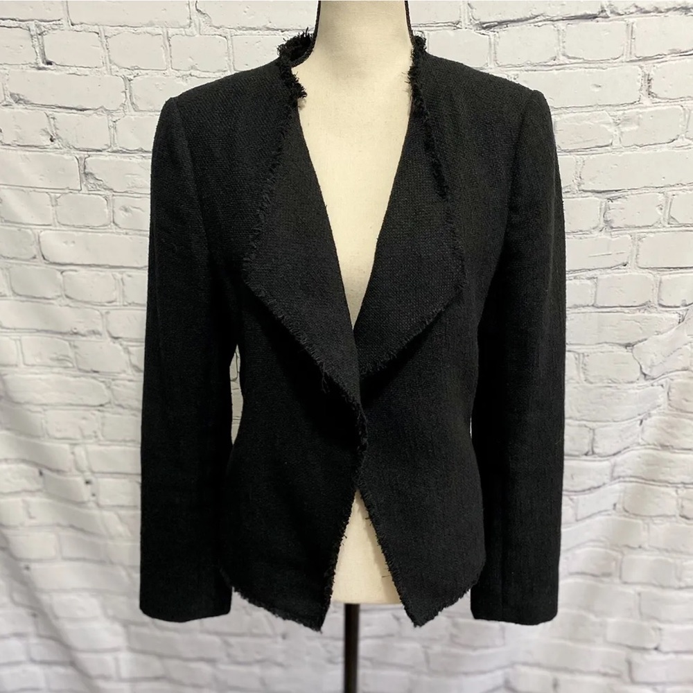 LOFT Chic Black Fringe Woven Blazer